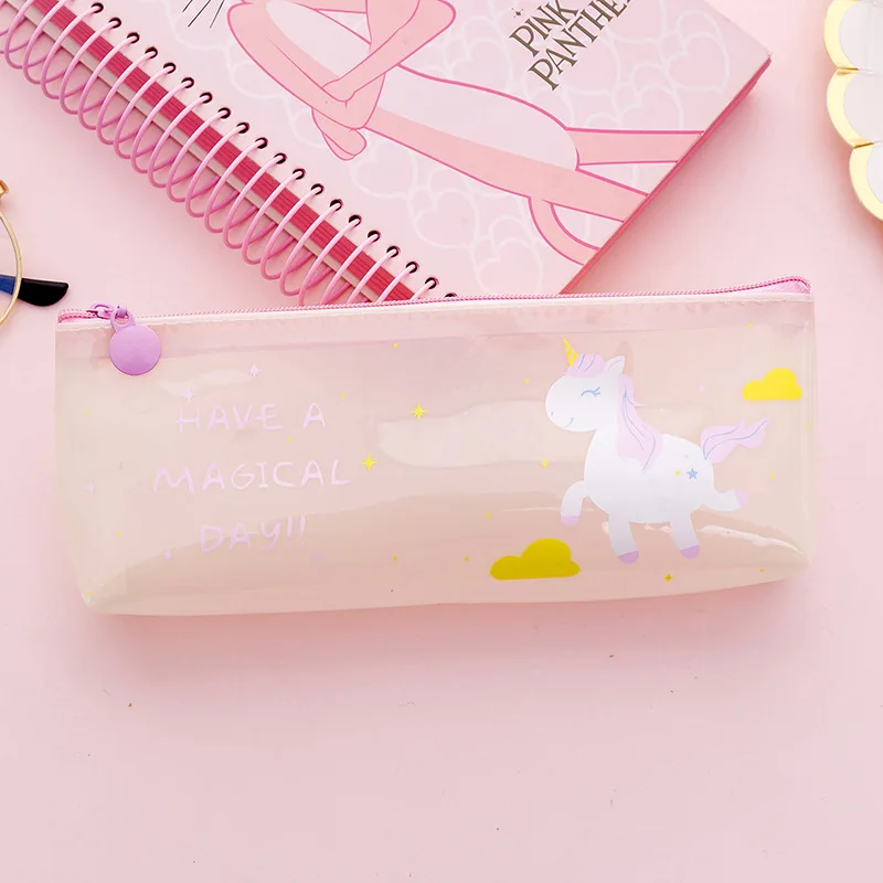 Милая Розовая пантера школьный Карандаш Чехол Kawaii Единорог пенал для карандашей прозрачный силиконовый карандаш спальные мешки для малышей подарок корейские канцелярские принадлежности - Цвет: 7