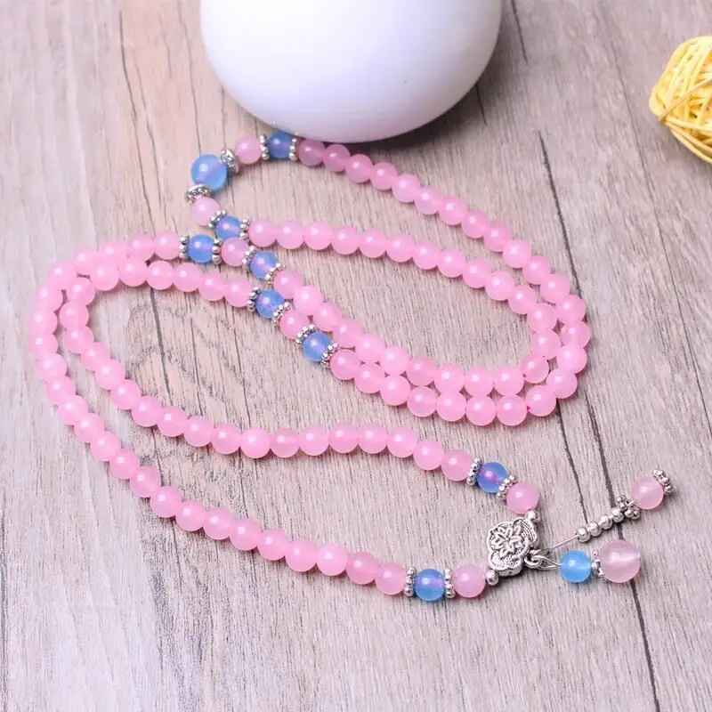 Натуральные розовые бусины из халцедона 6 мм Тибетские буддийские 108 молитвенный