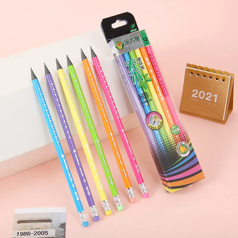 

12 Pcs/Set Colorful HB Pencils With Eraser Rainbow Writing Pens For Kids Stationery Supplies School Student Black Pencils Pen