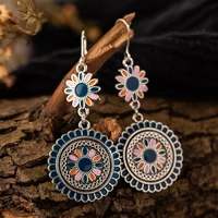 bohemian enamel flower hook earrings for women tibetan ethnic dangle drop earring statement summer beach party jewelry gift