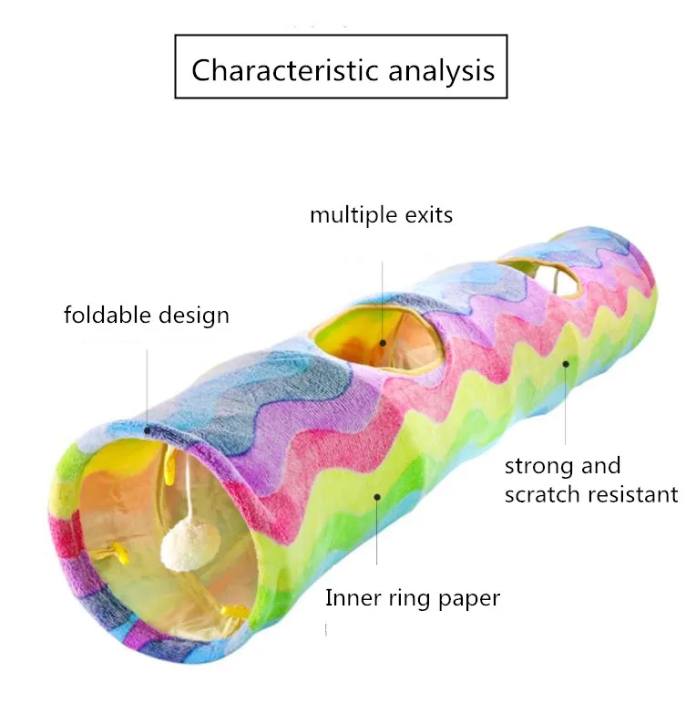 Складной туннель для кошек Забавный домашних животных Радужный 2 отверстия с