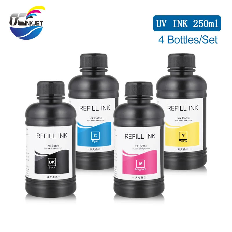 

Светодиодный УФ чернила 250 мл 4 шт. для Epson 1390 1410 9880 L800 R330 XP600 TX800 9800 струйный УФ-принтер для DX6 DX7 DX9 DX10 печатающая головка