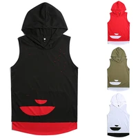 summer new hole personality design hooded mens fashion casual sleeveless t shirt