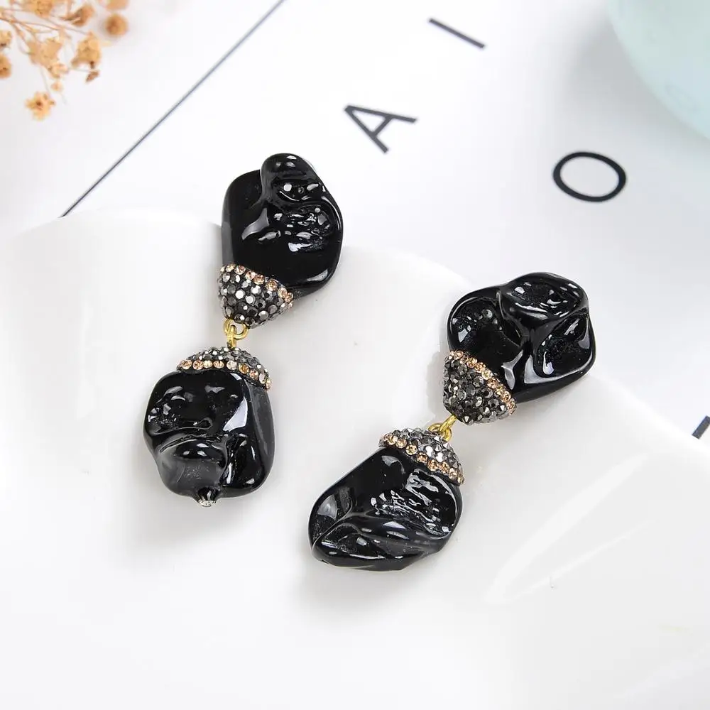 Новые длинные висячие серьги 2020 трендовые черные подвески со стразами Женские