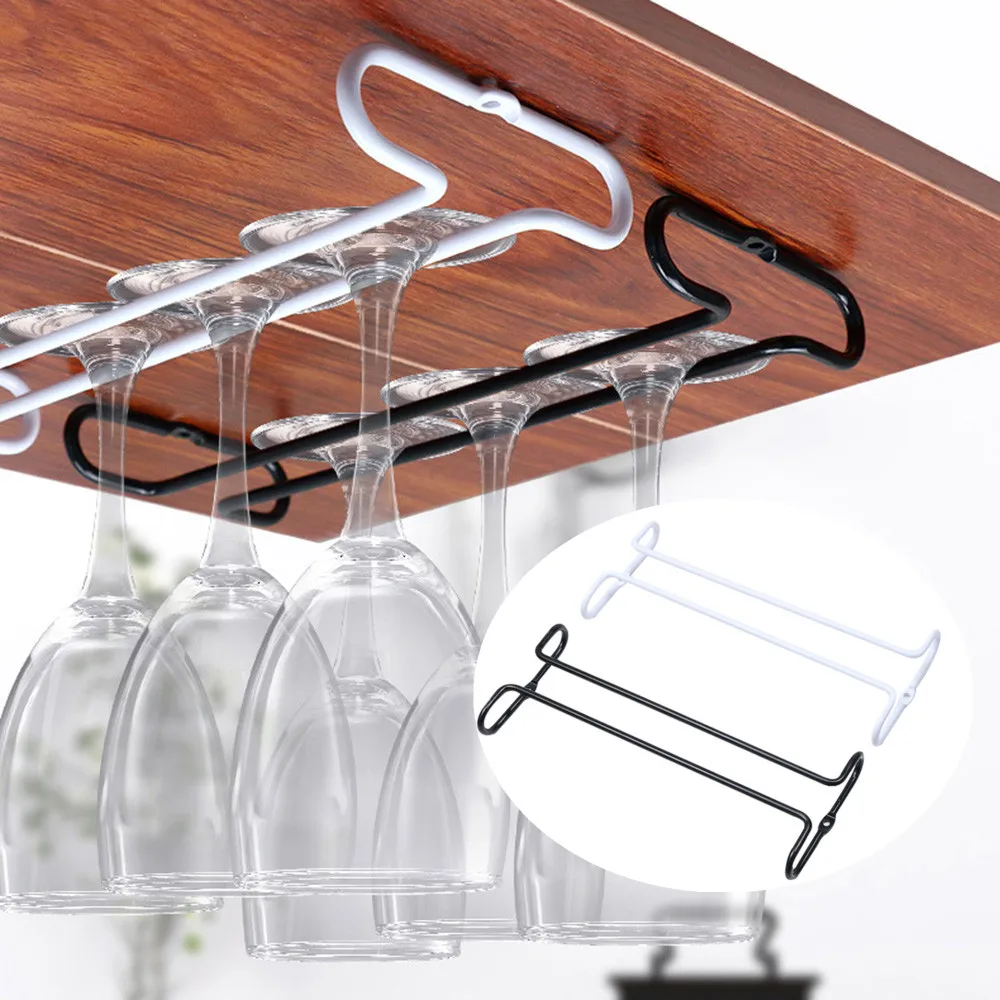 

Iron Wall Mount Wine Glass Rack Hanging Wine Cup Holder Bar Goblet Stemware Storage Racks Shelf Hanger Iron Kitchen Organizer
