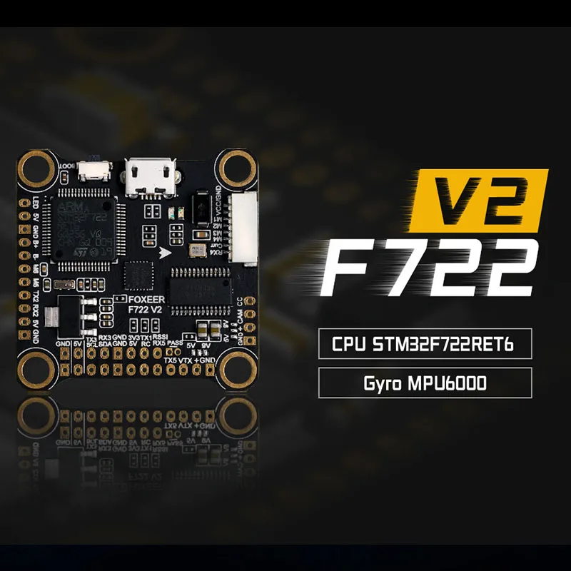 Foxeer-CONTROLADOR DE VUELO F722 V2 Pro Mini MPU6000 STM32F722RET6 3-6S BEC BF OSD Micro USB para Dron de carreras de control remoto, piezas DIY-4