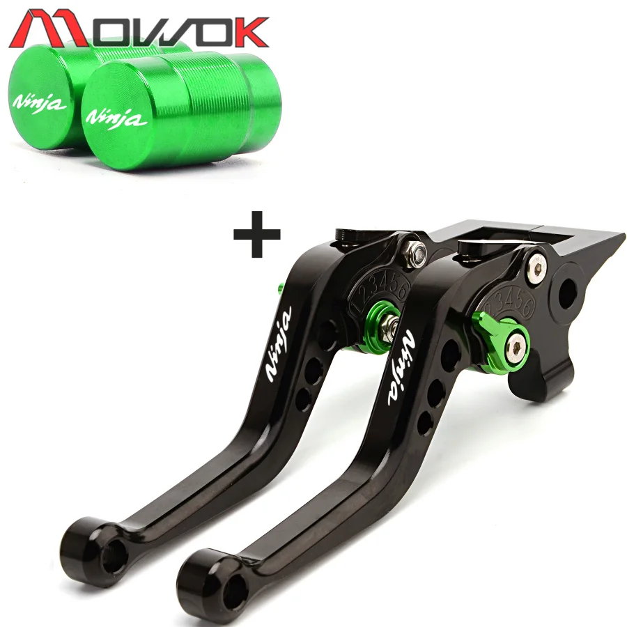 Логотип ниндзя Короткие Рычаги тормозной муфты и колпачки клапанов шин для KAWASAKI