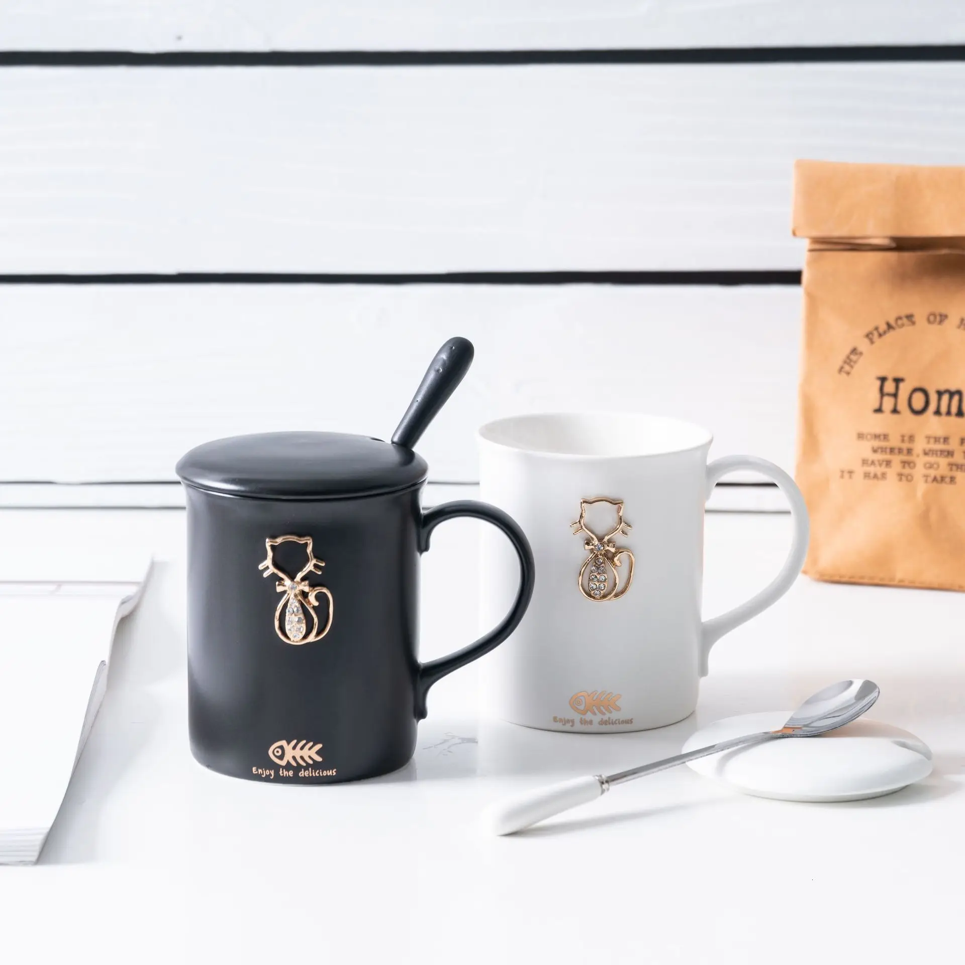 Керамическая кофейная кружка с милым мультяшным котенком капучино латте