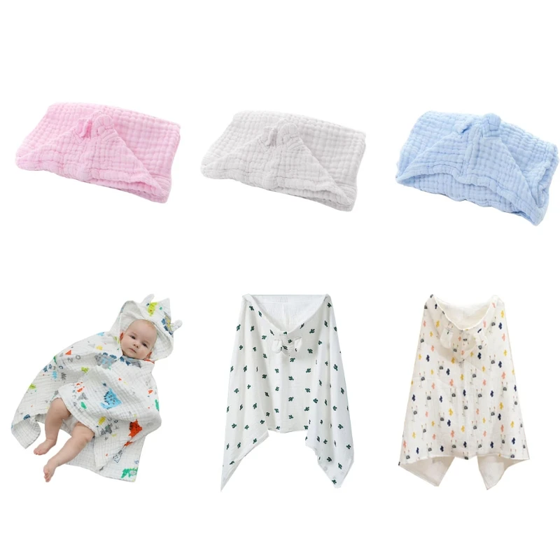 

B2EB Muslin Hooded Swaddle Wrap Bath Towel Baby Pure Cotton 6 Layers Gauze Blanket