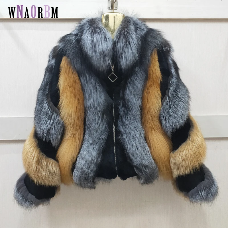 New natural fox fur coat red fox fur + Black Fox Fur Winter lady warm fur fur coat imported whole skin