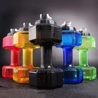 2 2l black dumbbell sport water bottle large capacity portable plastic gym bottle outdoor fitness running training water cup