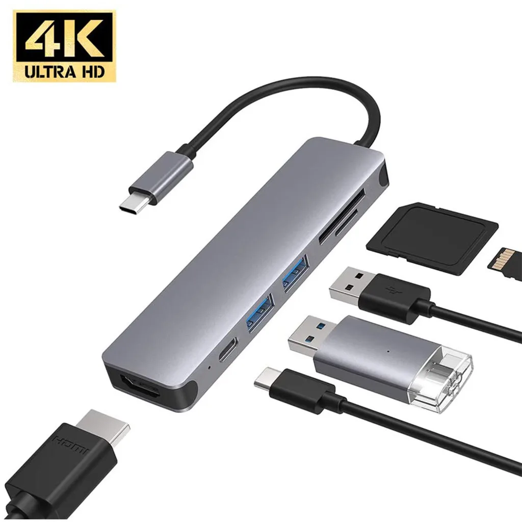 6 в 1 USB C концентратор для MacBook Pro Тип адаптер многопортовый SD кард ридер с