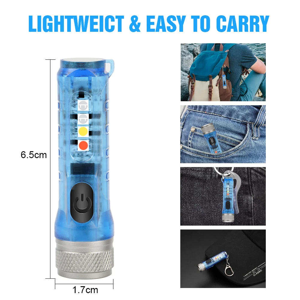 Mini Torch with Buckle UV Red LED Flashlight USB Rechargeable Tactical Keychain Pocket Lamp Waterproof Light for Outdoor Camping |