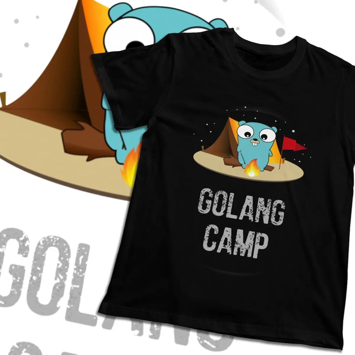 Мужская футболка Golang Gopher мягкая дизайнерская Винтажная с круглым