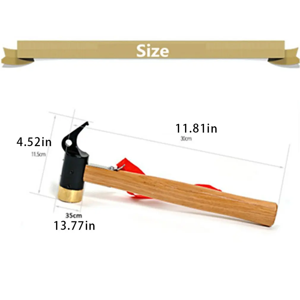 

Hammer Copper Outdoor Tent with Wooden Handle Anti-slip Rope Brass Camping Hammer for Pulling Tent Nail Peg Survival Tool