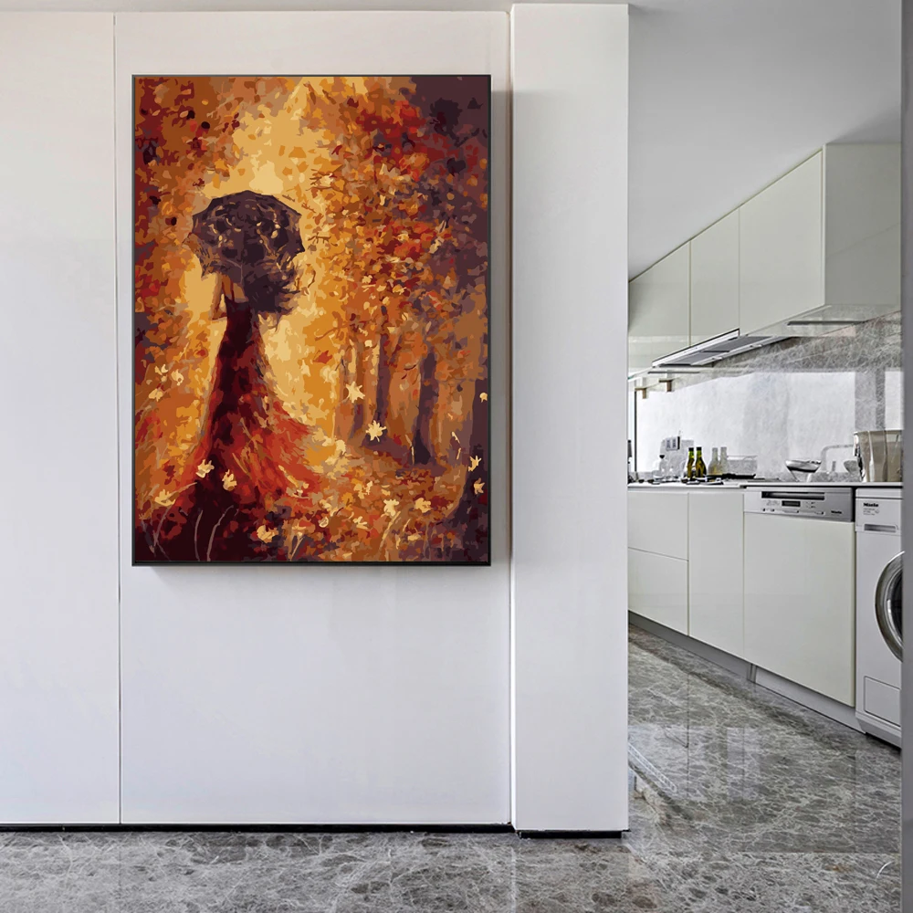 Абстрактный кленовый лист девушка картина маслом на холсте плакаты и принты