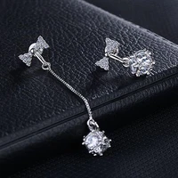 kofsac exquisite zircon ball cute bowknot asymmetry drop earrings for women 925 sterling silver jewelry earring lady party gifts