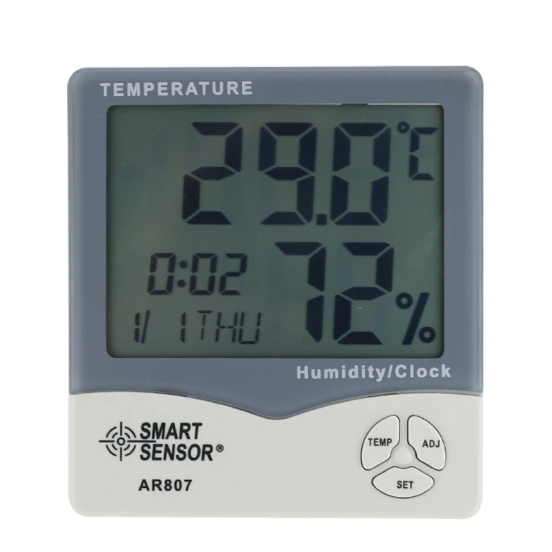 

Smart Sensor AS807 High Accuracy Hygrometer Thermometer Clock Temperature Humidity Tester Weather Station Clock Alarm Meter