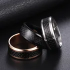 Модное кольцо из нержавеющей стали и углеродного волокна для мужчин и женщин, парное кольцо черного и серебряного цвета, мужские ювелирные изделия, аксессуары