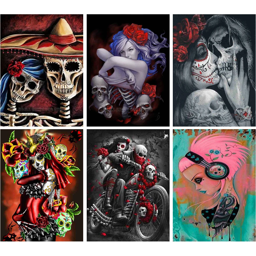 Алмазная 5D картина сделай сам с изображением сахарного черепа красота полная