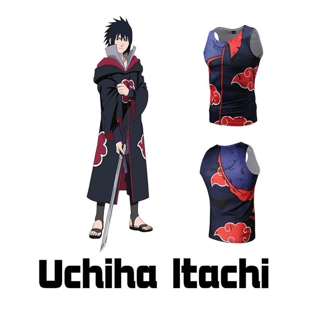 Летняя мужская жилетка с 3D принтом аниме Наруто Учиха Итачи без рукавов