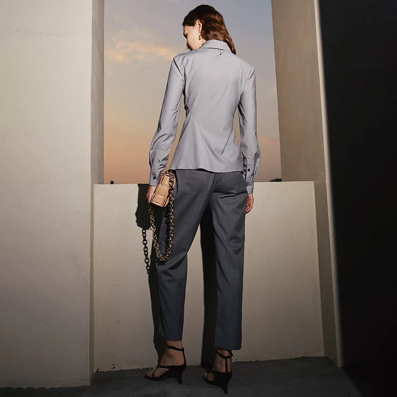 

SISPELL Pure Color Wide Leg Straight Pants For Female High Waist Loose Ruched Patchwork Strap Women's Casual Pnats Fashion Tide