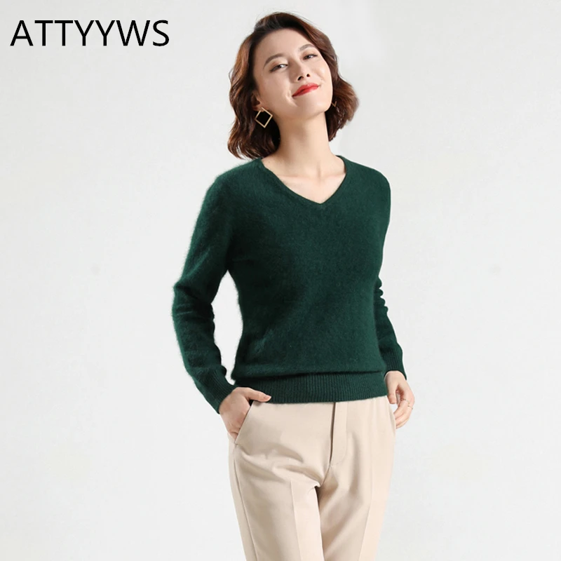 Осень-зима 2019 модный бархатный свитер Женский пуловер с V-образным вырезом