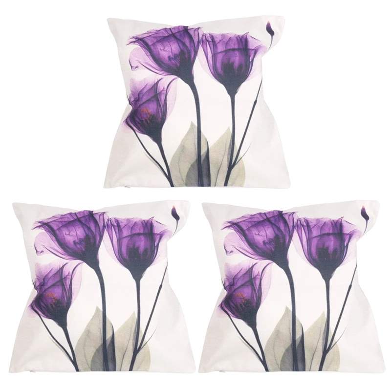 

3X 45X45cm Modern Ink Painting Flower Flax Throw Pillow Case Waist Cushion Cover Purple