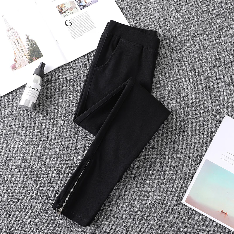 

Черные брюки женские леггинсы весна-осень 2021 Новинка облегающие универсальные боковые брюки