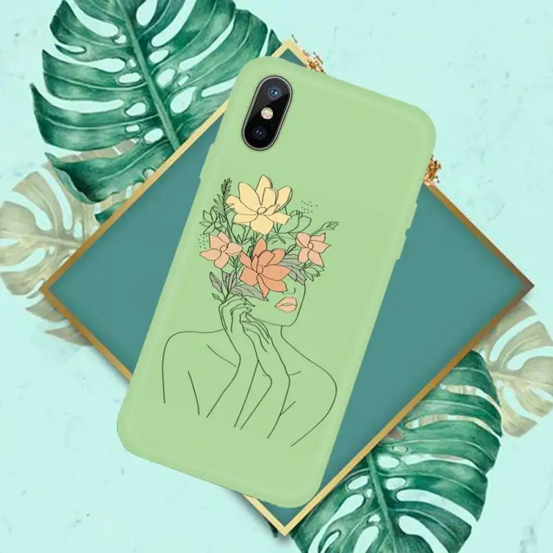 

Art Retro Abstract Geometry leaves Phone Case Green Candy Color for iPhone 11 12 mini pro XS MAX 8 7 6 6S Plus X SE 2020 XR