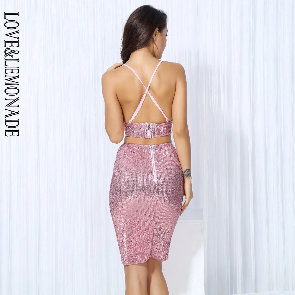 Комплекты из двух предметов с блестками LOVE &amp LEMONADE розовый треугольным вырезом