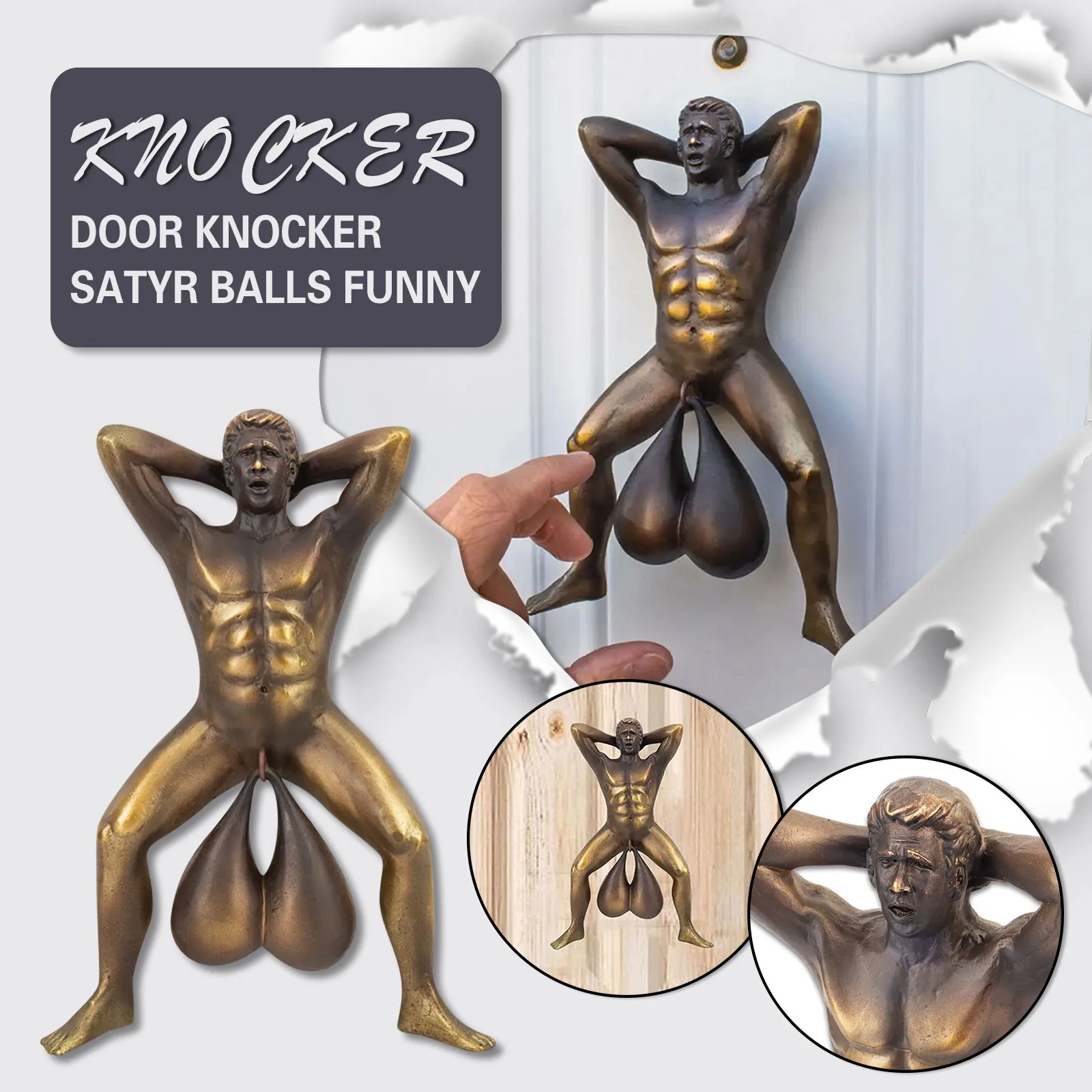 

Funny Door Knocker Figure Heavy Phallus Balls Doorbell Hanging Sculpture special Decoration Golden pendant home decoration