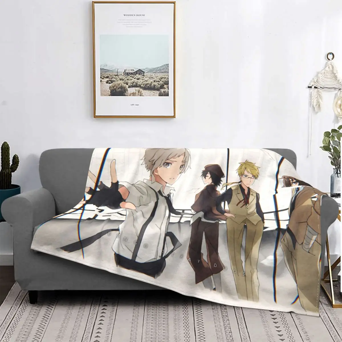 

Atsushi Ranpo Doppo Osamu Dazai Knitted Blankets Flannel Bungou Stray Dogs Anime Soft Throw Blanket for Home Couch Bedroom Quilt