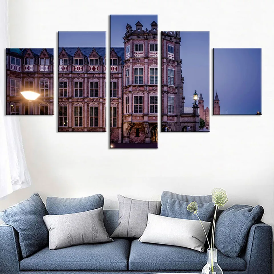 

Artwork Poster HD Prints Home Living Room Decor 5 Pieces Building Wall Art Landscape Creative Modular Pictures Canvas Painting