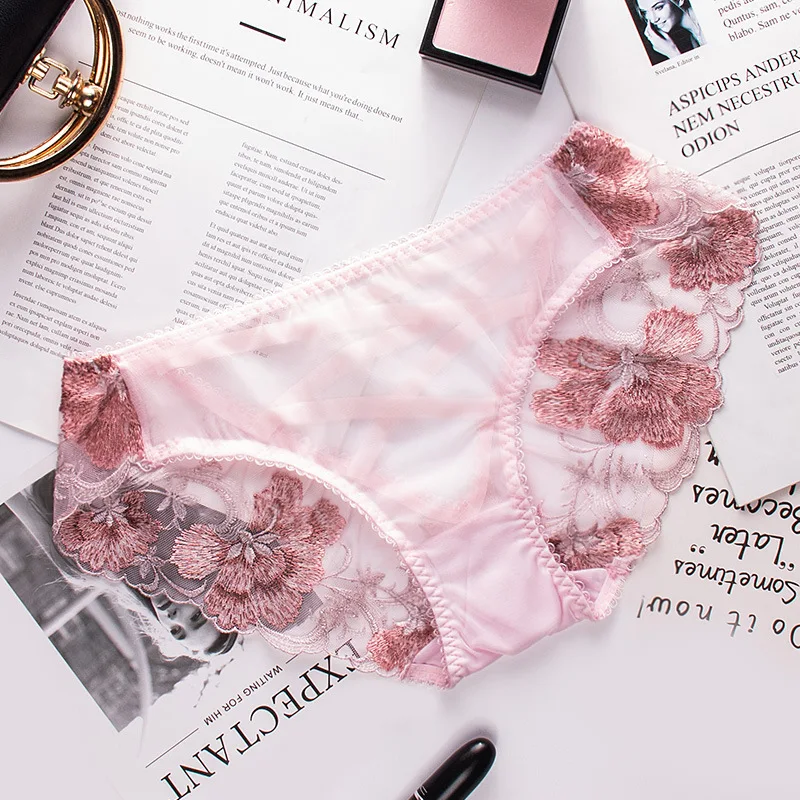 Roseheart/модные розовые кружевные хлопковые трусики с вышивкой вырезами и низкой