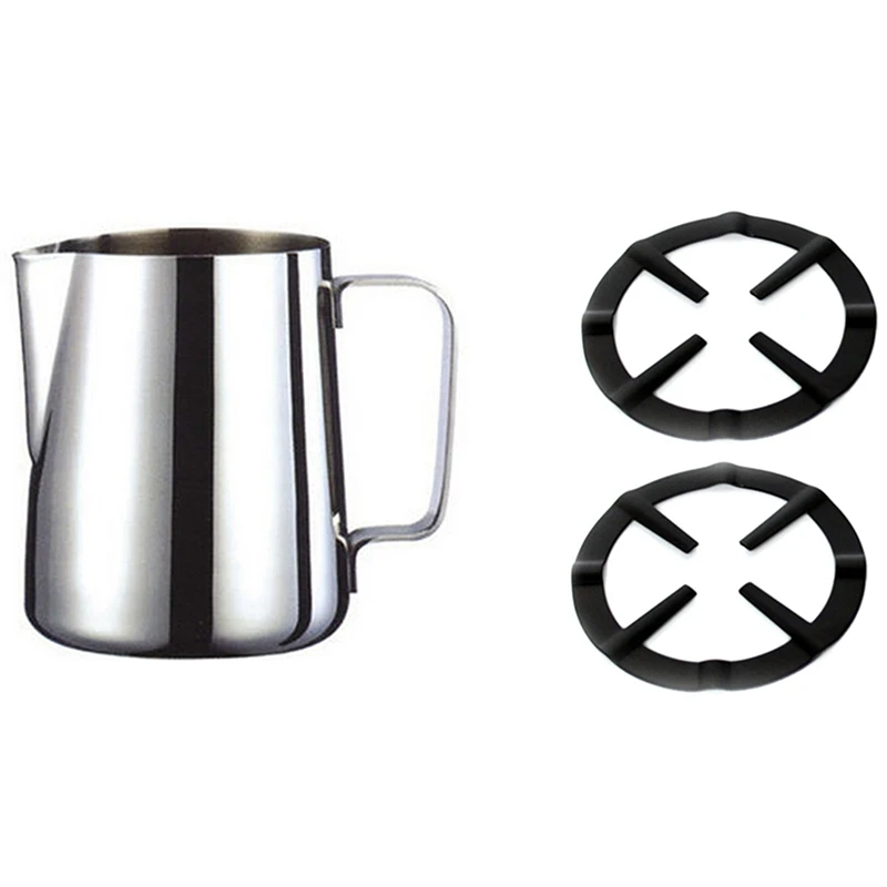 

Milk Pitcher Stainless Steel Milk Bowls (200Ml) & Iron Gas Stove Cooker Plate Coffee Pot Stand Reducer Ring Holder