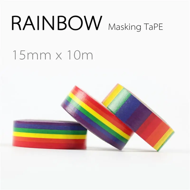 

1PC New Rainbow Washi Tape School Supplies Stationery Tape Office Stationery 15mm Rainbow Tape