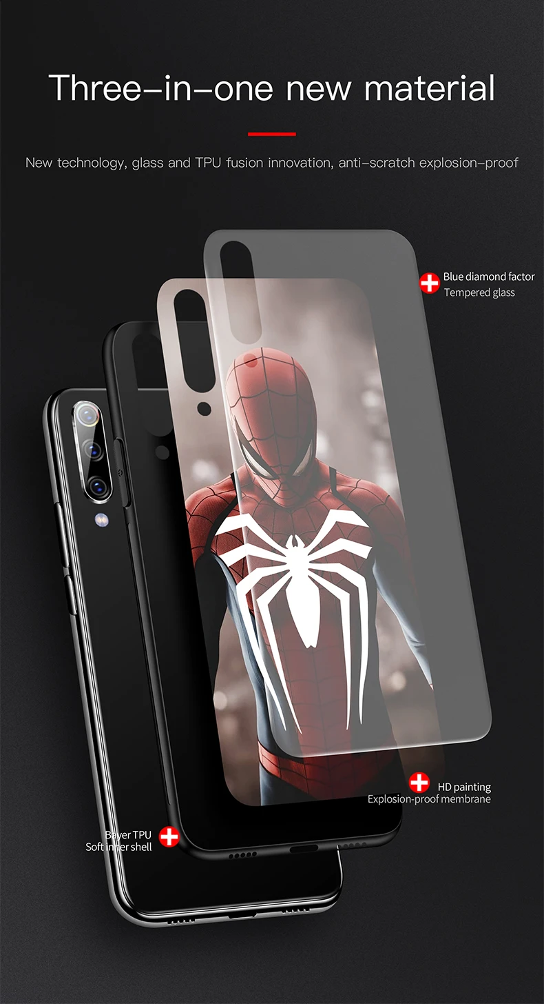 Мстители стекло футляр для Redmi 4X 5Plus Note 4 5 6 7 8 Pro человек паук Капитан Америка Железный человек чехол для mi 6 8 9 SE Marvel Coque