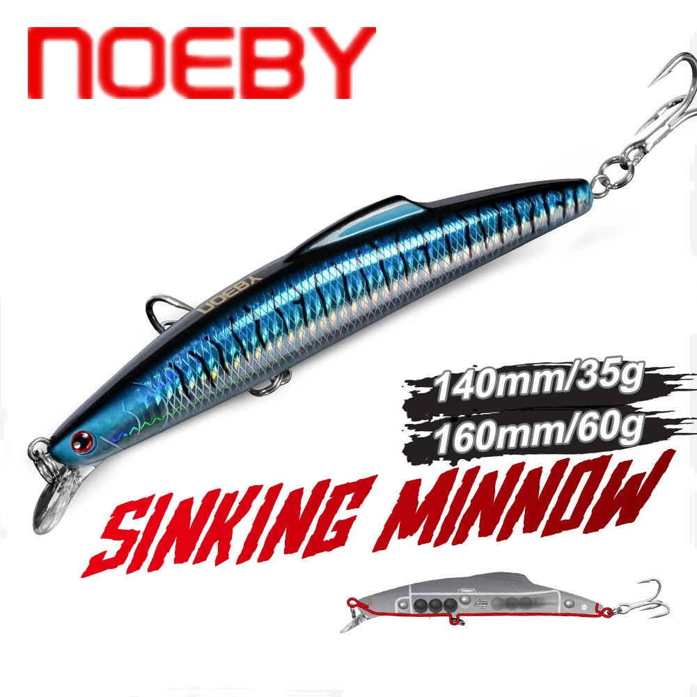 

NOEBY Sinking Minnow Fishing Lure 140mm/35g 160mm/60g Wobblers Trolling Saltwater Artificial Hard Bait for Tuna Sea Fishing Lure