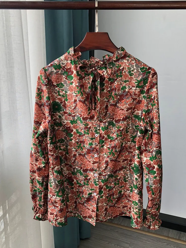 Новинка 2020 шелковая хлопчатобумажная женская блузка с винтажным цветочным