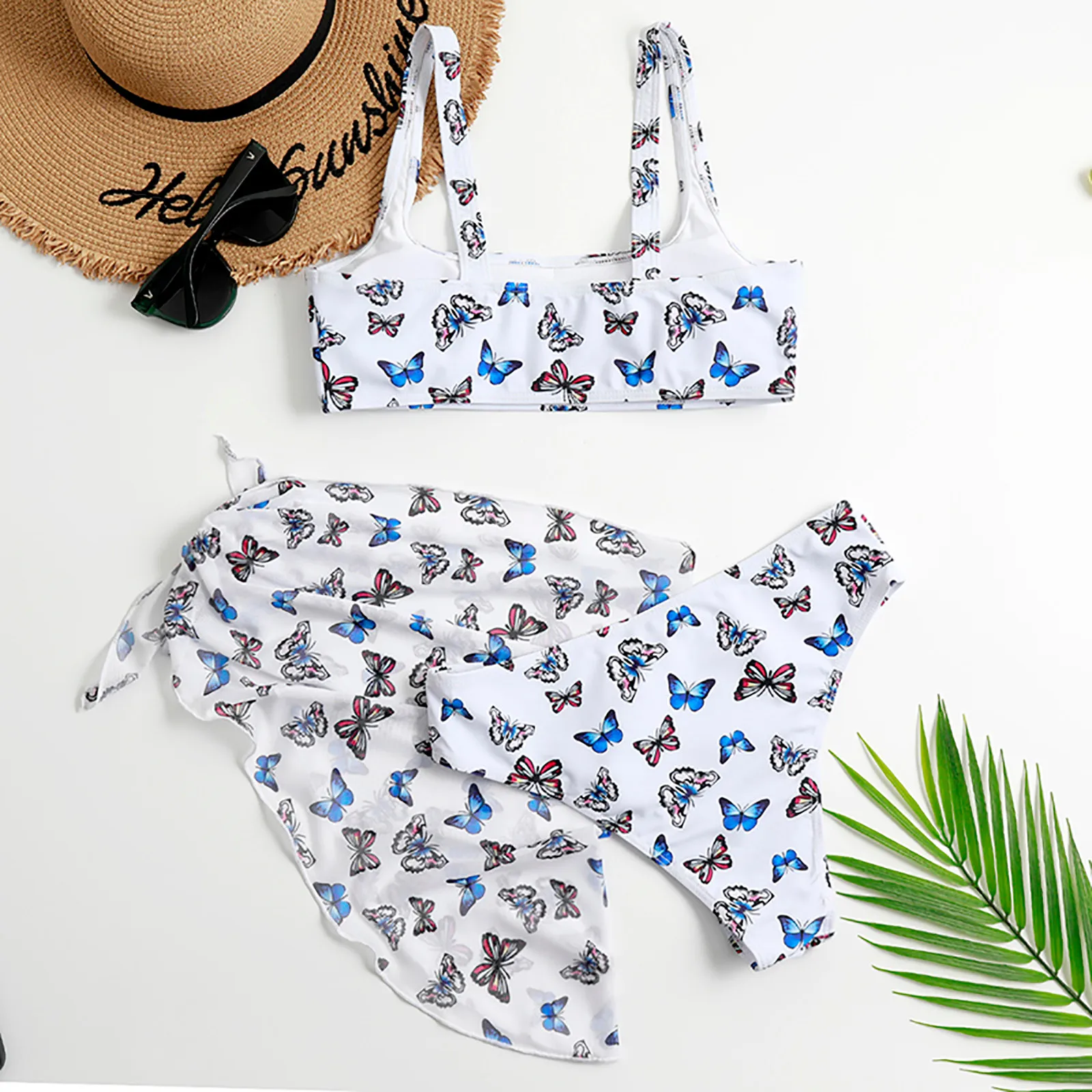 

Butterfly printed bikini three piece skirt style women's swimsuit bathing hot spring beach swimsuit SAGACE bañadores mujer 2021