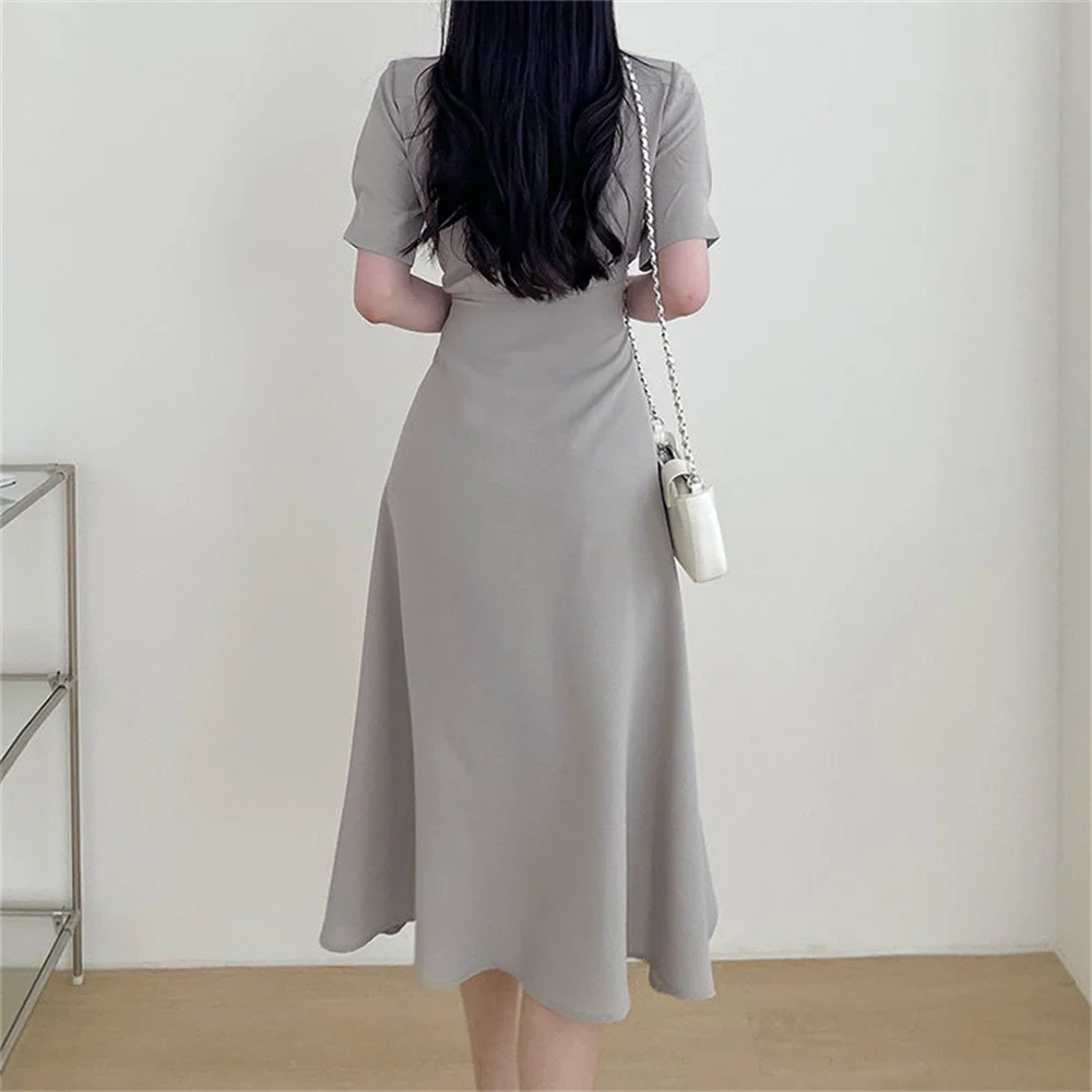 

HziriP 2021 Lady Slim Shirts Dress Pure Color All Match Femme Prom Elegant Retro Summer Vestidos Women Chic Casual Long Dresses