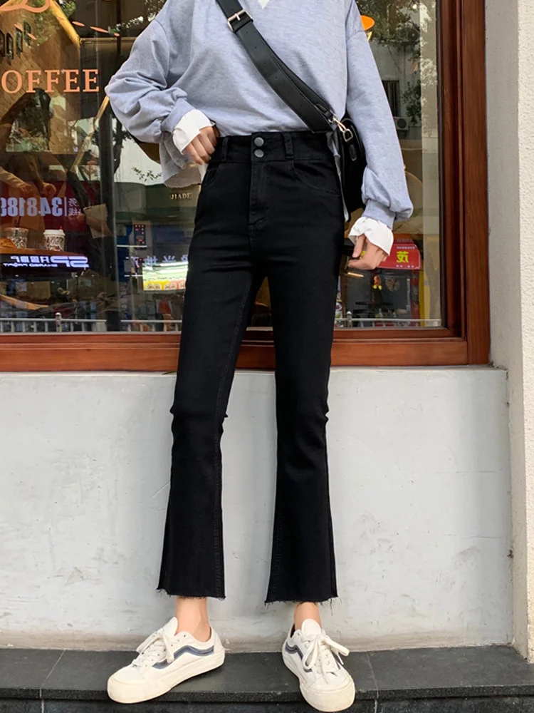 

High Waist Jeans Women's Spring and Autumn 2021 New Pants High Waist Slim Casual Cropped Pants Fashion