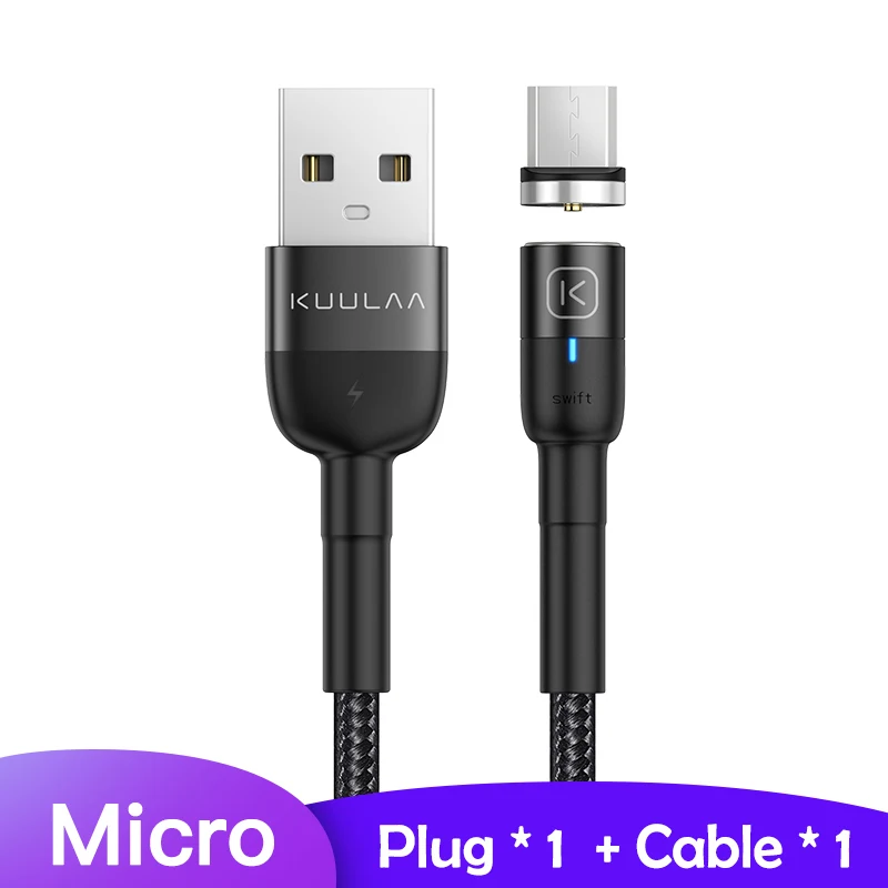 KUULAA Магнитный Micro usb type C кабель для iPhone Xiaomi Android мобильный телефон Быстрая зарядка USB кабель магнит зарядное устройство провод шнур - Цвет: Black For Micro
