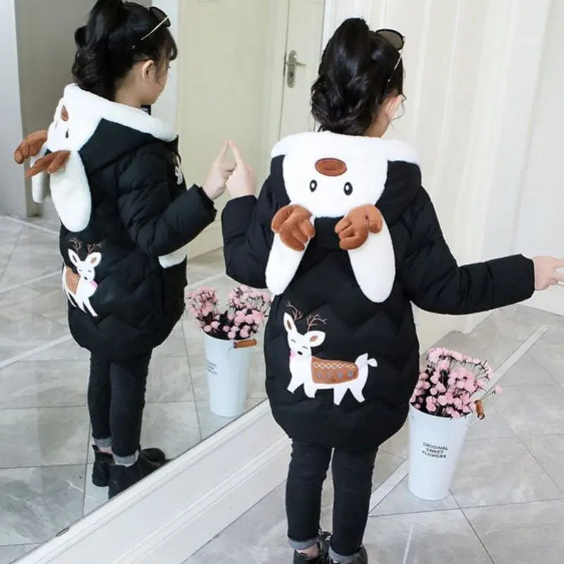 

Winter Girls Cotton Jacket Thick and Warm Cute Baby Coats Children Clothing Clothes Hooded Big Fur Collar Parka Coat Outwear