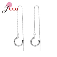 simple round circle charm drop earrings real 925 sterling silver long tassel dangle ear for women wedding party jewelry
