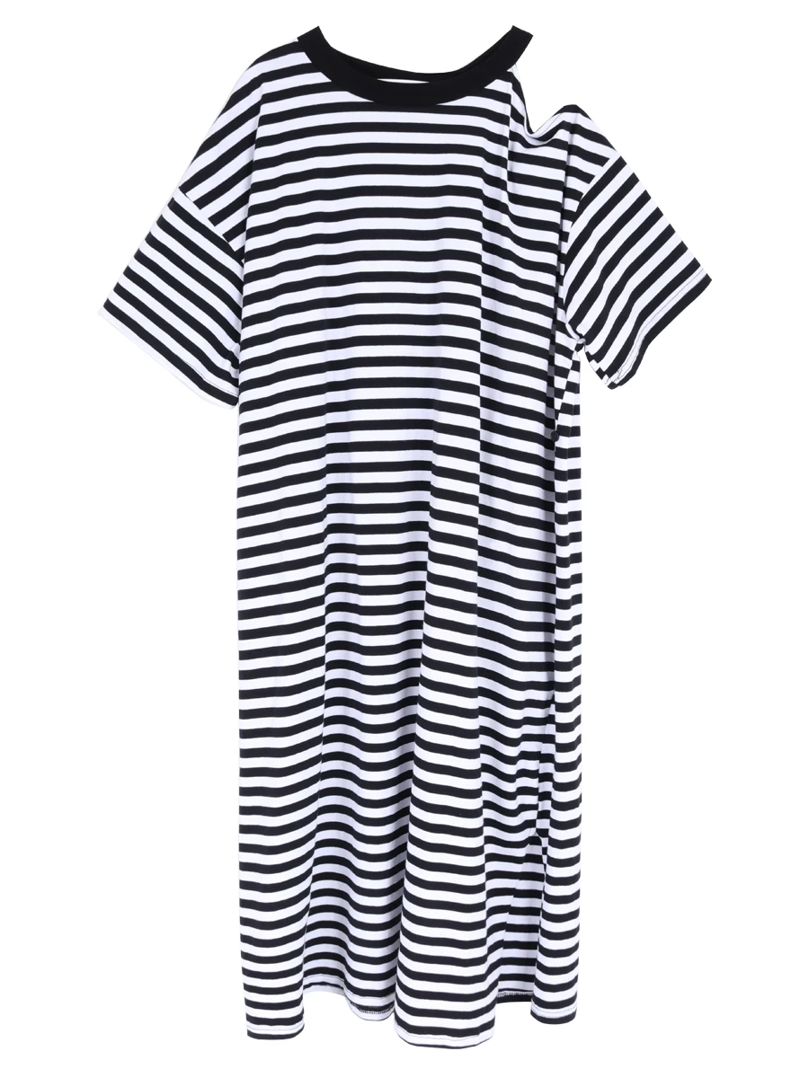 

001# Summer Casual Striped Maternity Long Dress Large Size Loose Nursing Clothes for Pregnant Women Chic Shoulder Off Pregnancy