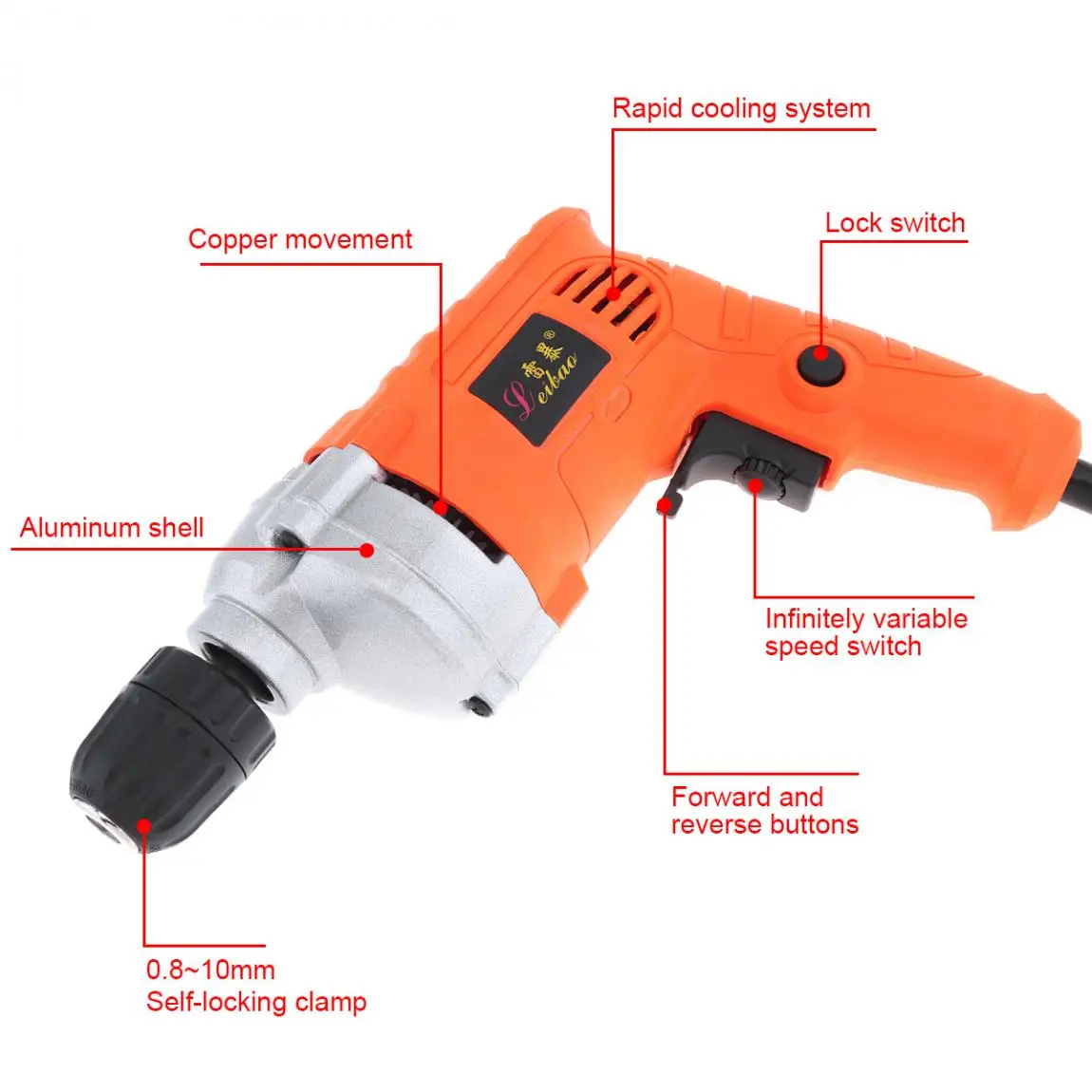 Портативная электрическая дрель 220 В 710 Вт с переключателем регулировки вращения