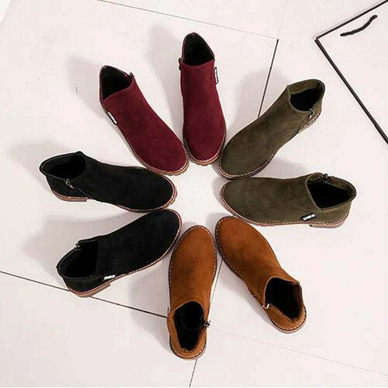 Женские замшевые ботинки на плоской подошве до щиколотки | Обувь