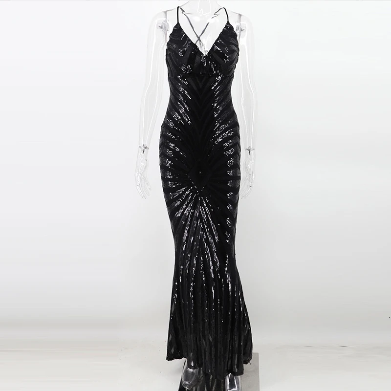 Женское облегающее платье Русалка на бретелях длинное Привлекательное с V